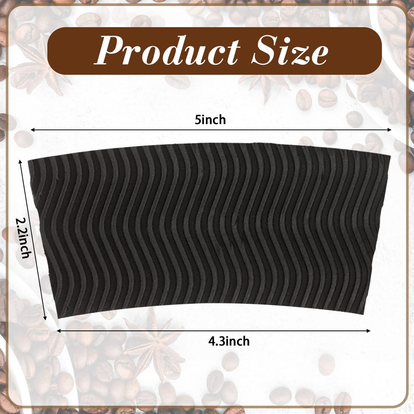 Patelai 100 Pcs Black Disposable Coffee Cup Sleeves for Hot Drinks Wavy Pattern Paper Corrugated Cup Sleeves for Heat Insulation Fits 12, 16, 20, 22, 24 oz Cold Bulk Jacket Holder