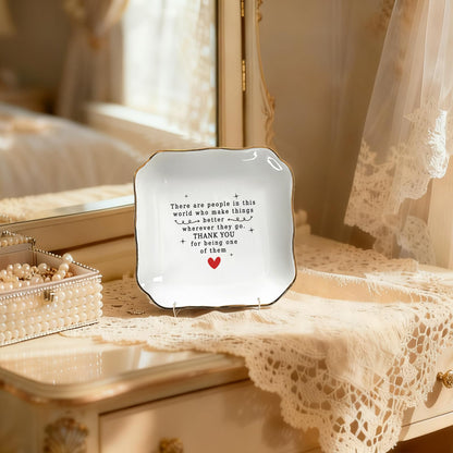 Inspirational Jewelry Dish Tray Gift – Ceramic Ring Holder with Thank You Message, Trinket Tray for Women, Appreciation Gift for Friends, Coworkers, Teachers, Home Decor