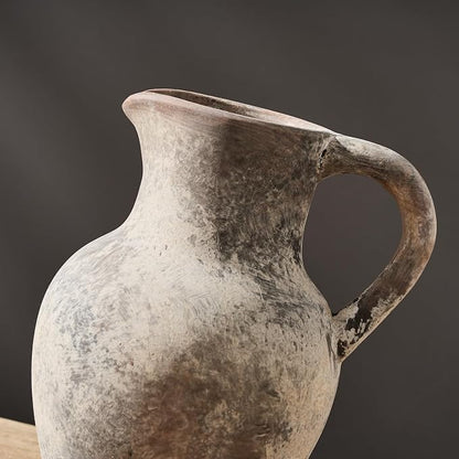 SIDUCAL Ceramic Rustic Farmhouse Vase with Handle, Terracotta Vase, Minimalist Decorative Vases for Home Decor, Table, Living Room, Shelf, Christmas Decoration(Gray)