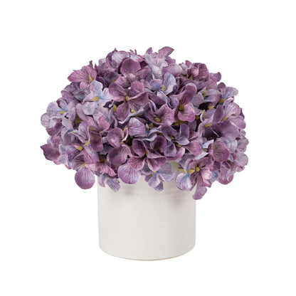 Hydrangea Fake Flowers in Vase, Artificial Flowers with Ceramic Vase Small Faux Potted Floral Arrangements for Bathroom Home Desk Kitchen Counter Vanity Shelf Coffee Table Centerpiece Decor (Purple)