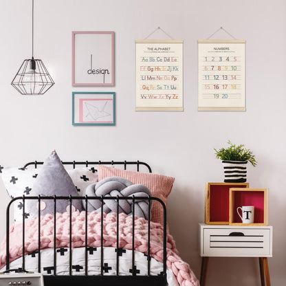 Alphabet Numbers Poster Hanger Frame Set of 2, Preschool Learning Posters, Educational Canvas Wall Art, Nursery Wall, Boho Montessori Classroom Decor, Toddler Room Decor for Boys Girls 16x12 Inch