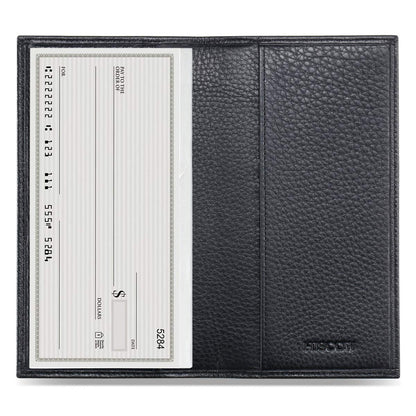 HISCOW Duplicate Checkbook Cover for Men & Women - Full Grain Leather (Pebbled Black)