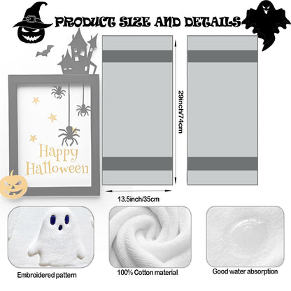 Xkdamai 2 Pack Halloween Hand Towels 100% Cotton Jacquard Ghost Halloween Kitchen Towels White Bathroom Towels Set Seasonal Bathroom Decor (White Ghost, Halloween)