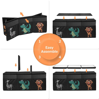Extra Large Toy Box, Collapsible Sturdy Toy Storage Organizer with Lids, Dinosaur Storage Box for Boys Girls, 42"x16"x14" Kids Bin Chest Baskets for Living Room, Playroom, Bedroom, Nursery, Black