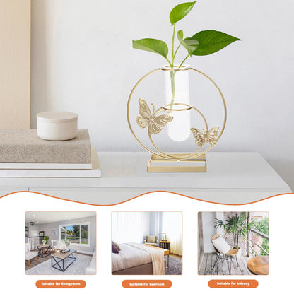 RORPOIR Hydroponic Flower Pot Clear Glass Vase with Butterfly Pattern 8.26X7.87X2.95In Decorative Desktop Planter for Home Wedding Party Centerpiece