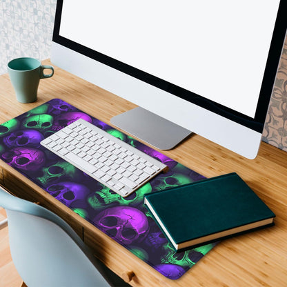 Neon Skull Gaming Mouse Pad Purple Green Gothic Halloween Skeleton Extended Keyboard Mouse Mat for Computer Office, Big Laptop Mouse pad, Gaming Pc 31.5x11.8 in
