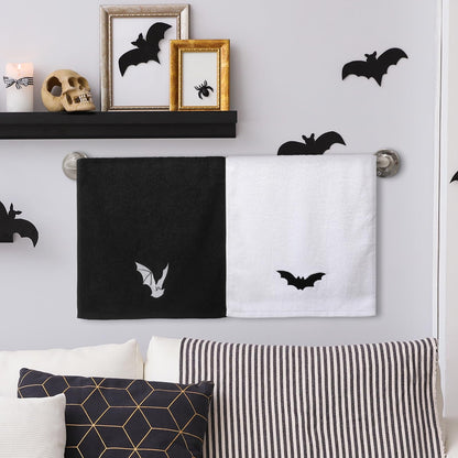 Breling 3 Pcs Kitchen Hand Towels 13.3 x 29 Inch Towels for Bathroom Soft Embroidered Home Decoration for Goth Kitchen Halloween Birthday Gifts(Polyester,Bat)