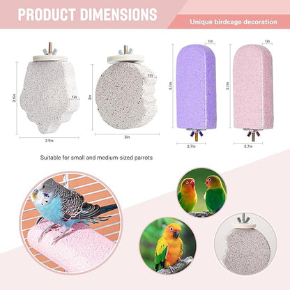 4PCS Bird Beak Grinding Stone,Bird Parrot Cage Perch Stand Platform Foot Claws Trimmer Chewing Toys,Washable Cage Furniture for Small Medium Bird,Budgies, Parakeets, Cockatiels, Conures(Pumice)