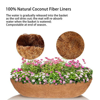 Mxespoir 3Pcs 24“ Coco Liners for Planters, Pre-Formed Trough Coconut Fiber Liner Replacement for Window Box, Fence Flower Baskets, Garden Flower Pot (24 inch 3PCS)