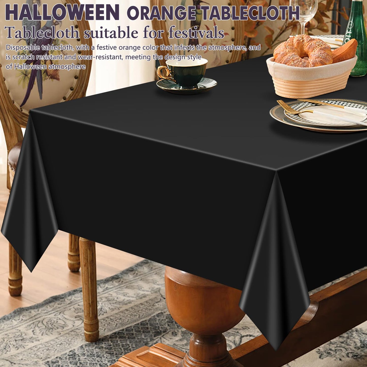 mwellewm 6 Pcs Black Plastic Tablecloth 54 x 72 Inch Disposable Table Cloths, Party Decorations Rectangle Plastic Cover Tablecloth for Graduation Picnic Home Decor Indoor or Outdoor Parties Birthday