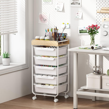 APEXCHASER Utility Cart with 5 Drawers,Rolling Storage Cart for Crafters Artists Kids Teacher Student Storage Arts Crafts & Sewing Study Supplies in Craft Room Dorm Classroom Kids Room-White