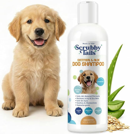 Organic Dog Shampoo - Puppy Oatmeal Shampoo for Itchy Skin Relief - Hypoallergenic for Sensitive Skin,for Dogs of All Ages,Deodorizes Smelly Dogs,Tearless,Made in USA, 16oz (Unscented)