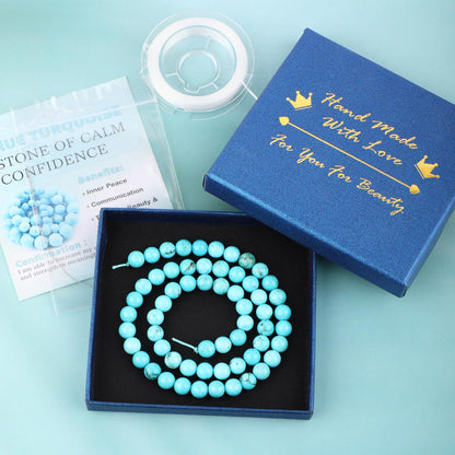 CMBYN Natural Stone Beads Round Genuine Real Stone Beading Strand Loose Gemstones DIY Smooth Bead for Bracelet Necklace Earrings Jewelry Making (Blue Turquoise, 6mm 60 Pieces)