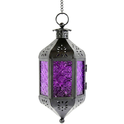 Vela Lanterns Decorative Indoor Moroccan Hanging Candle Holder, Purple, M