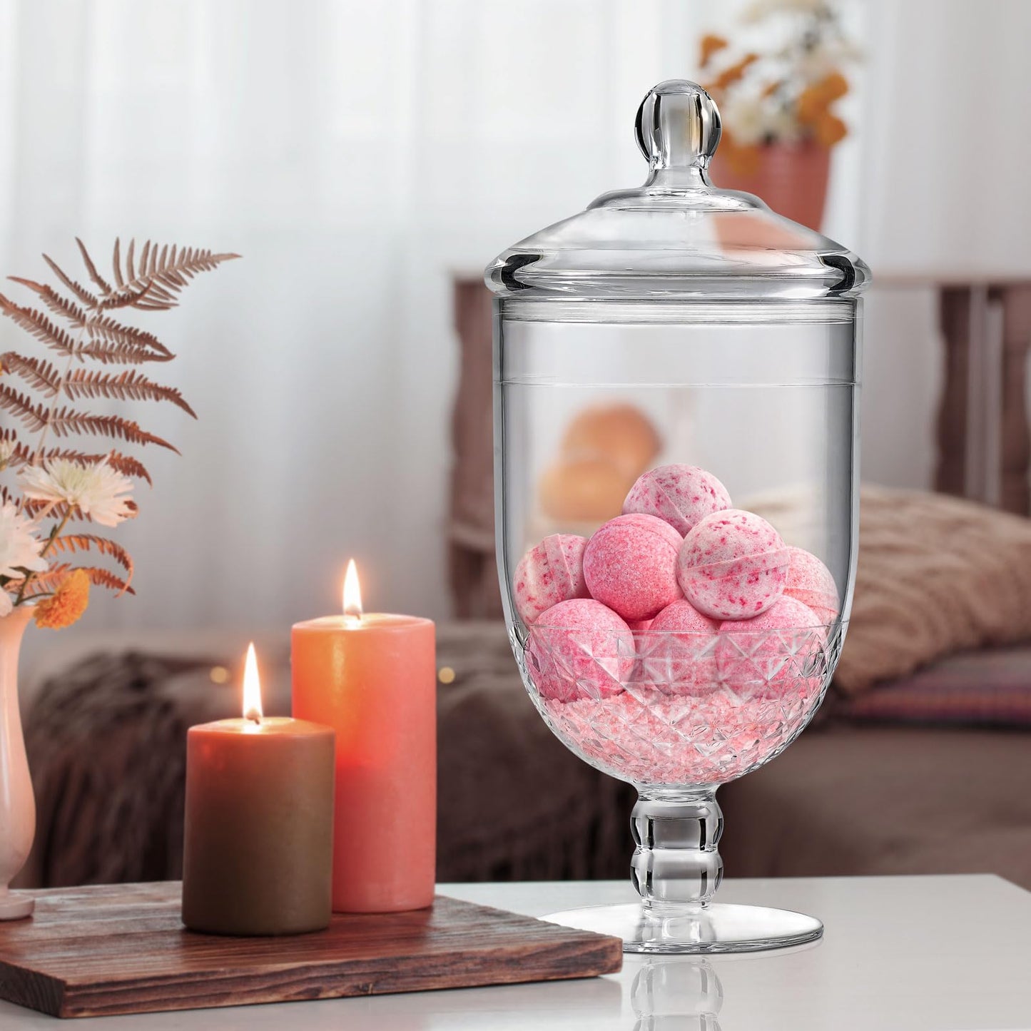 Moflekja Apothecary Jar with Airtight Lid in Premium Acrylic Plastic, Decorative Weddings Candy Buffet, Elegant Storage Jar, 50-Ounce