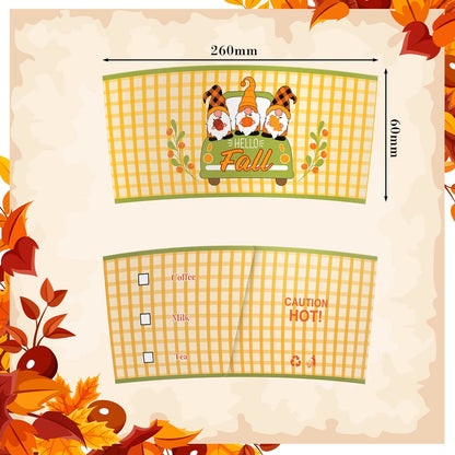 Patelai 36pcs Thanksgiving Coffee Cup Sleeves Double Layer Harvest Gnome Pumpkin Turkey Paper Sleeves Fit 12 and 16oz Disposable Paper Cup for Hot Chocolate Coffee or Cold Beverage