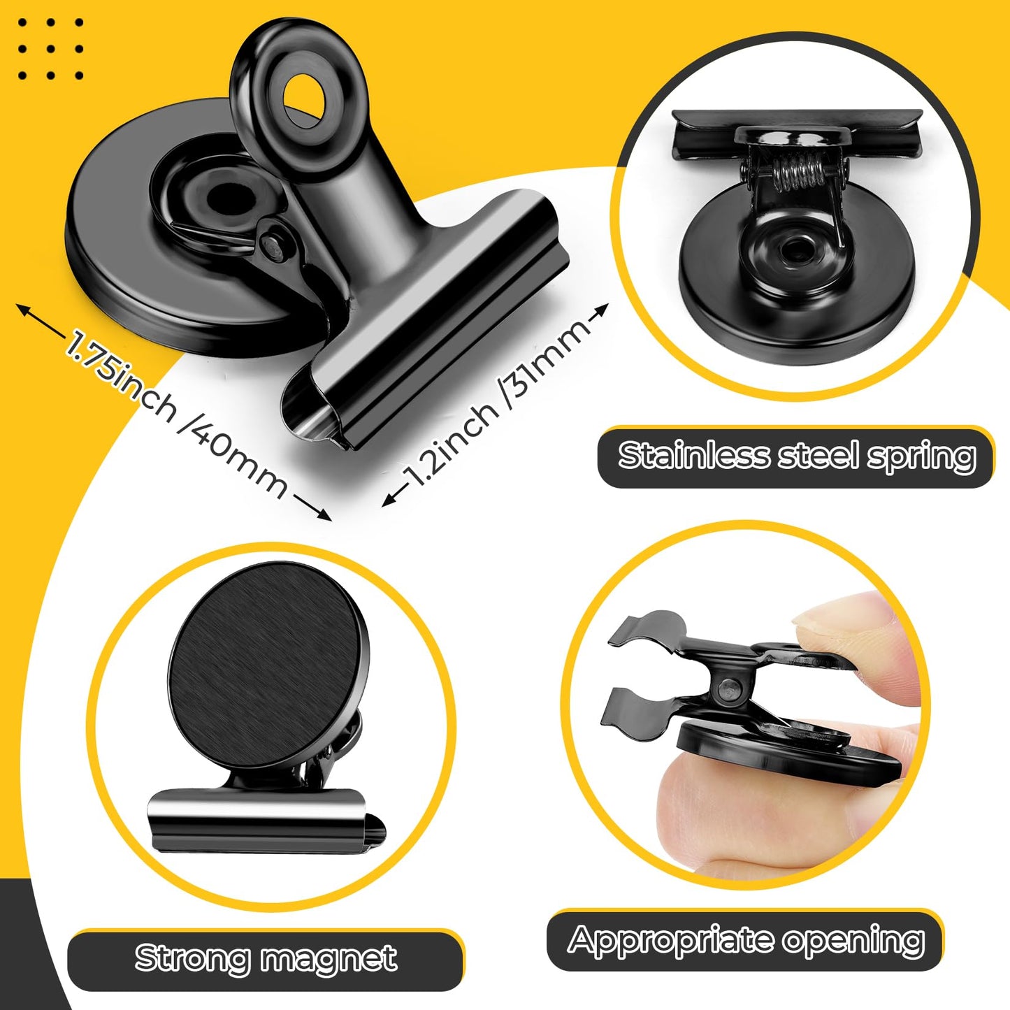 WUDIME 20 Pack Magnetic Clips, Fridge Magnets Refrigerator Magnets, Black Magnet Clips for Whiteboard, Clip Magnets for Photo Displays, Home, Office, Classroom