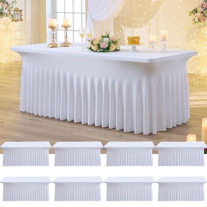 Htper 8 Pack Spandex Tablecloth for 6 Foot Rectangle Tables, Wrinkle Free Stretch Table Cloths 6ft Fitted Table Cover Desk Skirt for Parties Weddings Birthday Banquet Baby Shower