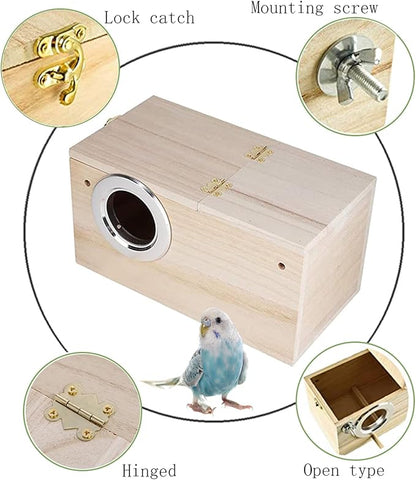 PINVNBY Parakeet Nesting Box Bird House Wood Breeding Box Parrots Mating Box for Lovebirds,Cockatoo,Budgie, Finch,Canary and Medium-Sized Birds(XL)