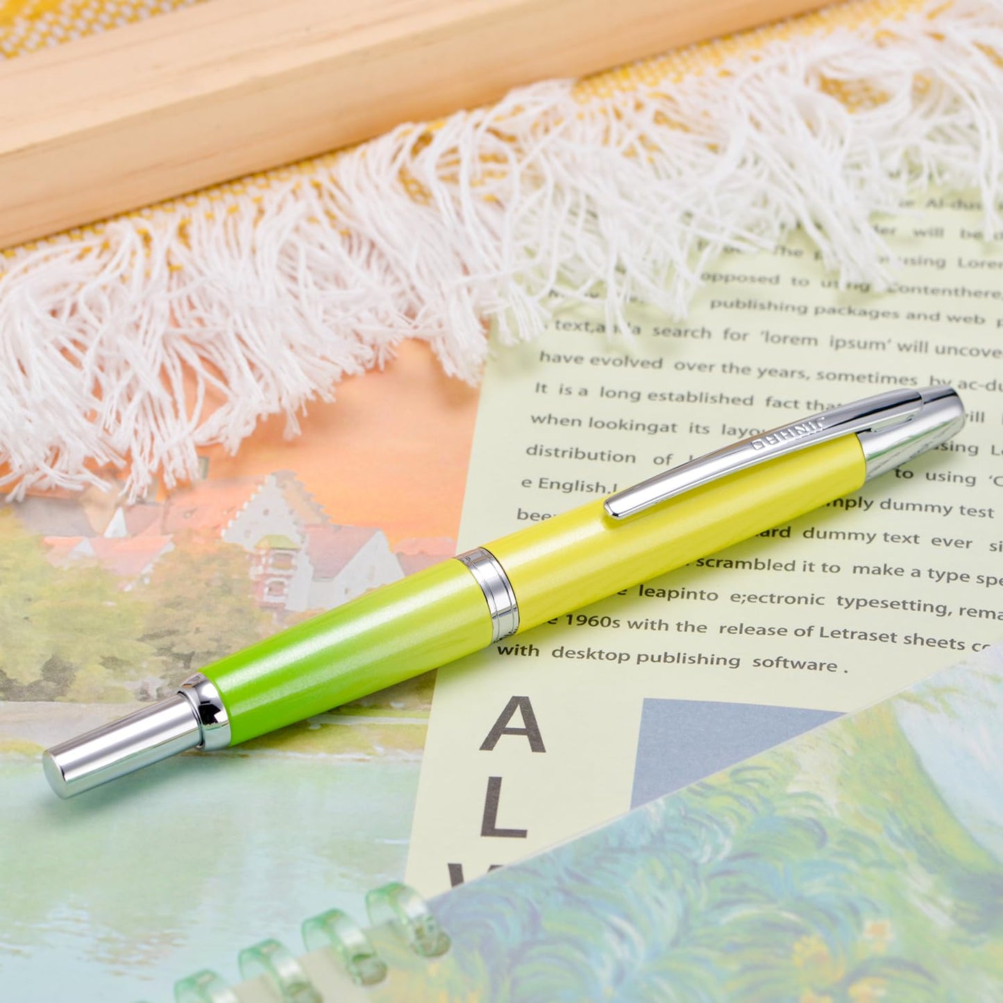 Jinhao 10 Press Fountain Pen with Box, Gradient Green Retractable Extra Fine Nib with Ink Converter Set (Silver Clip)