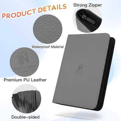1000+ Pockets Premium Trading Card Binder, 16 Pockets Trading Card Binder Ringless Side Loading Trading,Card Holder Folders for MTG, TCG, Game Cards & Sports Cards(Grey)