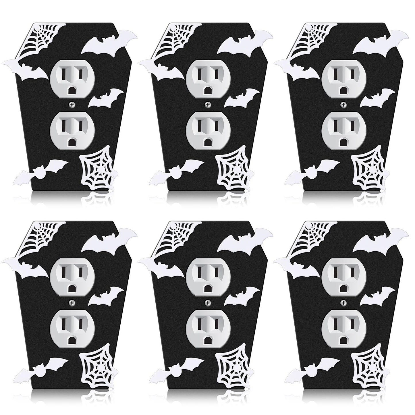 Peryiter 6 Pcs Gothic Coffin Black Outlet Covers Wall Plate Bat Coffin Gothic Room Decor Duplex Plug Socket Light Switch Covers Decorative Goth Decor for Bedroom Home Kitchen(Black,Spider Web)