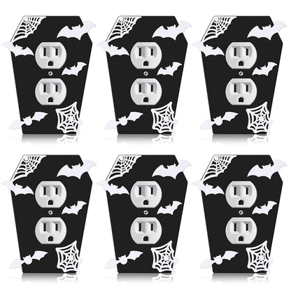Peryiter 6 Pcs Gothic Coffin Black Outlet Covers Wall Plate Bat Coffin Gothic Room Decor Duplex Plug Socket Light Switch Covers Decorative Goth Decor for Bedroom Home Kitchen(Black,Spider Web)