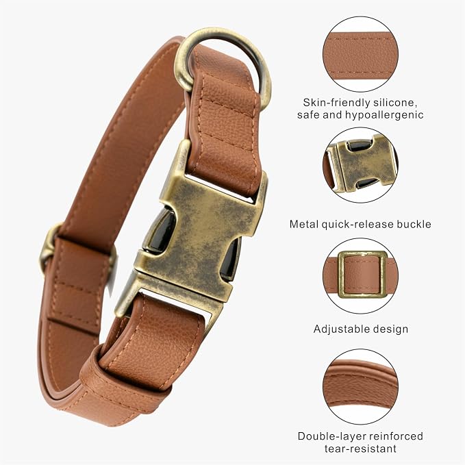 Dog Collar and Leash Set,Leather Silicone Waterproof Odor-Proof Dog Collar and Leash for Medium Dogs, Soft Flexible Dog Collars, Durable Thick Adjustable Pet Collar (Brown, Medium (12.5-20" Neck))
