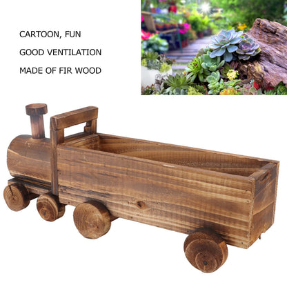 Hapivida Wooden Flower Pot, Train Shape Succulent Plants Containers Retro Plant Potted Bonsai Planter Cute Small Funny Plant Pots