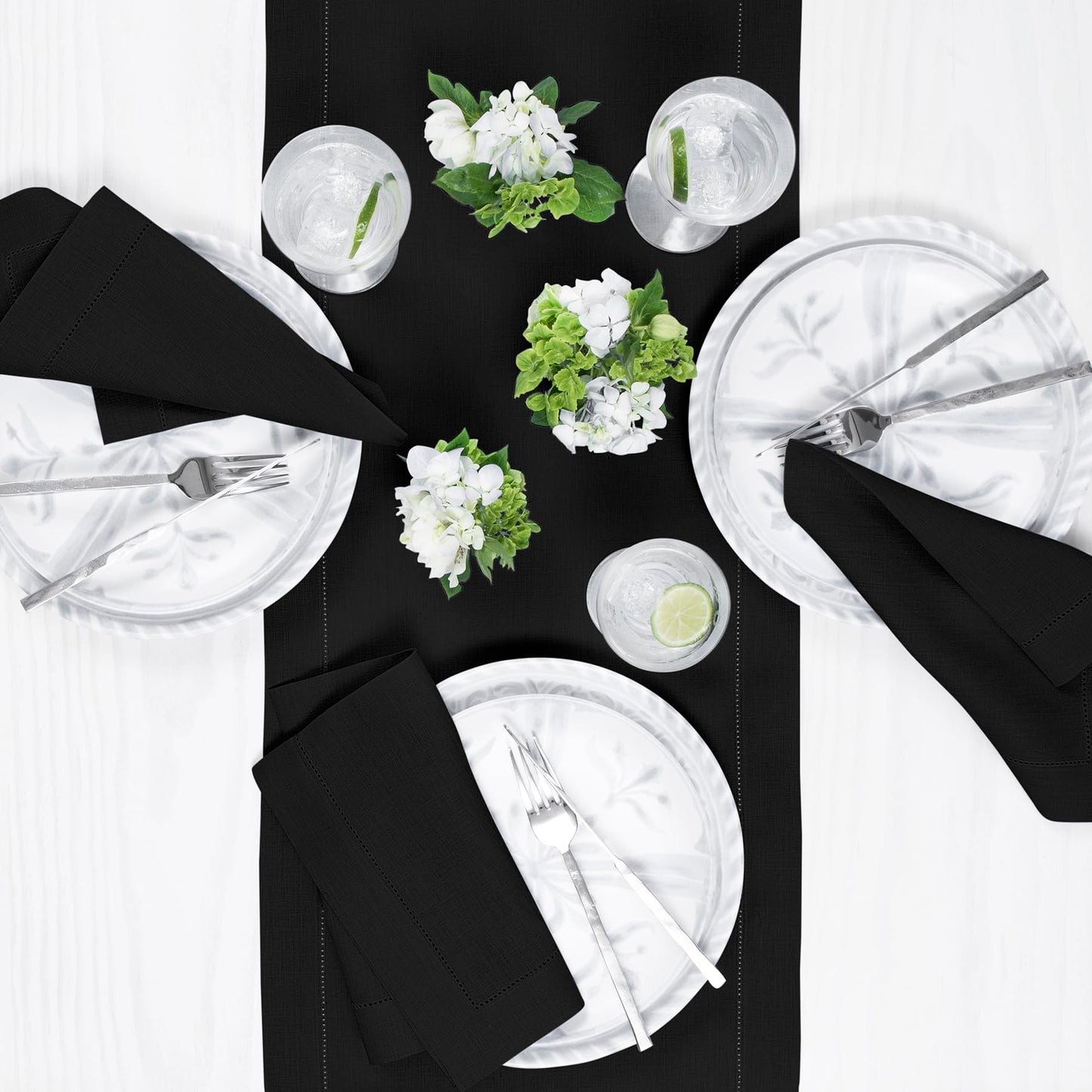Solino Home Linen Hemstitch Table Runner 108 Inches Long - 100% Pure Linen Black Table Runner 16 x 108 Inch for Fall, Autumn, Halloween, Thanksgiving, Holiday - Classic Hemstitch