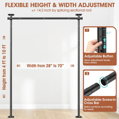 SUNALLY Room Divider Curtain Rod, No Drilling Room Separator for Space Partition Adjustable 4-10ft(H) 28-70inch(W) Heavy Duty Temporary Wall Divider Floor to Ceiling Tension Rod, Black