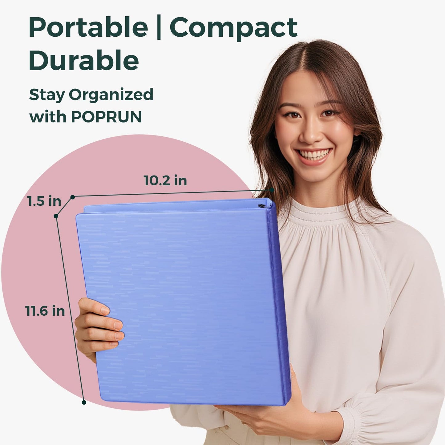 POPRUN 3 Ring Binder 1 Inch, PVC-Free, Holds 175 Sheets of 8.5 x 11 Paper, Extra Durable Organizer with 2 Pockets for School & Office, Heavy-Duty, 4 Pack, Midnight Green