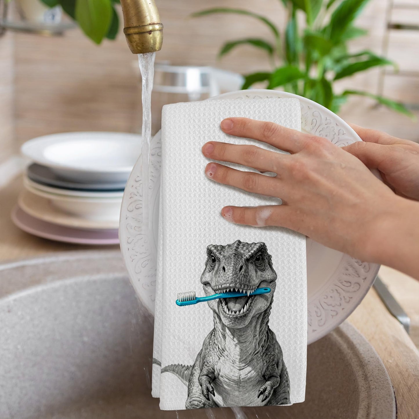 GWFSJYU Funny Boys Dinosaur Gifts Hand Towel Bathroom Decor, Boys Kids Dino Hand Towel for Bathroom Kitchen Washroom Decor, Dinosaur Dish Tea Towels, 16x24 Inch