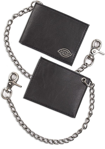 Dickies Men's RFID Everyday Leather Bifold Chain Wallet, Pebbled Black, One Size