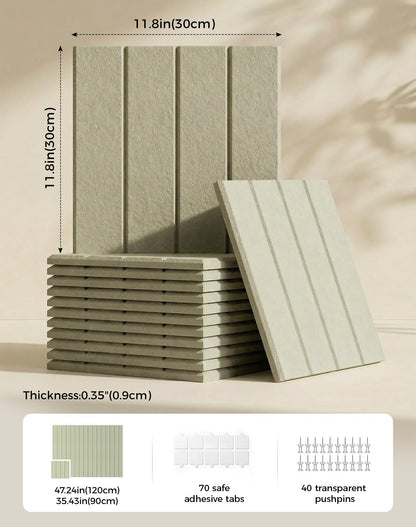 Aothia 12-Pack Felt Bulletin Board Tiles, 48x36 Modular Pin Board for Walls, 0.2" Thick Cork Board Alternative for Office & Classroom, 70 Adhesive Tabs & 40 Pushpins Included(Sage Green)