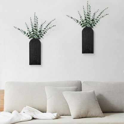 Wooden Wall Art Decor: Wall Vases for Indoor Artificial Plants & Flowers, Wood Wall Hanging Planters for Home Decor - Bathroom, Living Room, Bedroom, Patio (Black)