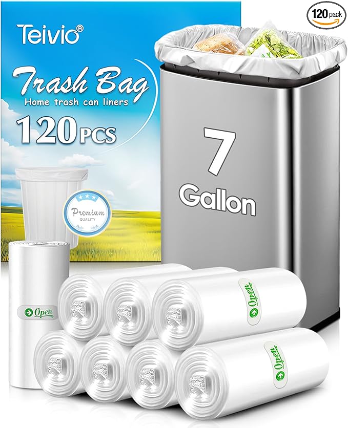 Teivio 7 Gallon 120 Counts Medium Garbage Bags 6 Gallon 7 Gallon Trash Bags