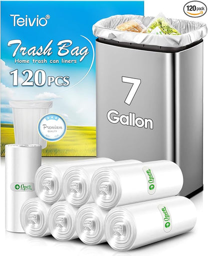 Teivio 7 Gallon 120 Counts Medium Garbage Bags 6 Gallon 7 Gallon Trash Bags