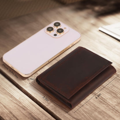 baotuiok Mens Trifold Crazy Horse Leather Wallet with 11 card Slots， Genuine Leather RFID Blocking Wallet for Men（brunet brown）