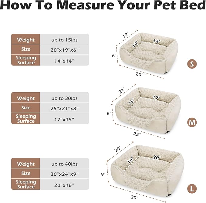 INVENHO Small Dog Bed Rectangle Washable Orthopedic Soft Calming Sleeping Durable Pet Cuddler with Anti-Slip Bottom