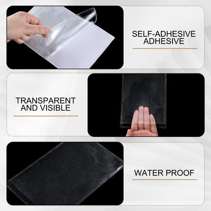 Geyee 60 Pcs 5 x 8 Inch Self Adhesive Shop Ticket Holders Clear Plastic Sleeves Adhesive Labeling Pockets Job Ticket Holders Work Order Peel Stick Display Pockets for Office Planners Document Card