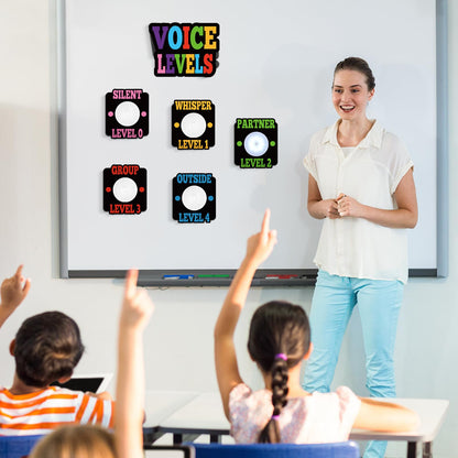 Honoson Voice Level Chart for Classroom with 5 Pack Magnetic Puck Lights Noise Level Chart Teacher Educational Management Supplies for Elementary School Preschool Music Class(Bright,Active)