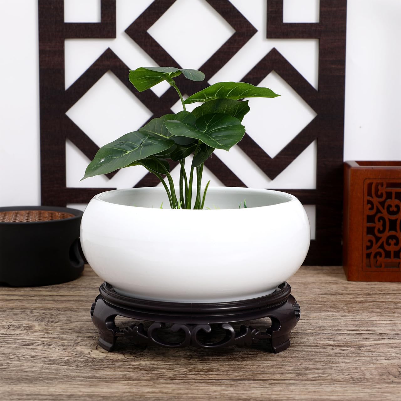 Toddmomy 6.3 Inch Lotus Ceramic Bowl Planter, Hydroponic Pot with Detachable Base, No Drainage Hole Container for Indoor Zen Decor, Office Desktop Water Gardening