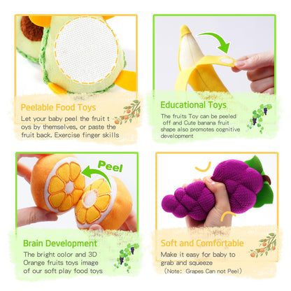 Play Food for Toddler 1-3, Plush Pretend Food Set with Sorting Fruit Basket, Baby Sensory Toys 6-12 Months, Montessori Learning Early Educational Toy for Infants, Gifts for 1 Year Old Boy Girl