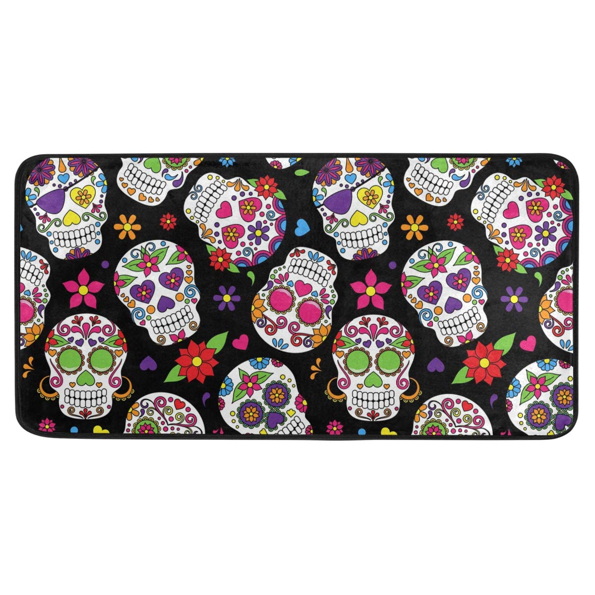 Anti Fatigue Kitchen Floor Mat, 39 x 20 in Sugar Skull Non Slip Absorbent Comfort Modern Standing Mat Soft Kitchen Runner Rug for Hallway Entryway Bathroom Living Room Bedroom Halloween Ghost…
