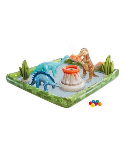INTEX Jurassic Adventure Inflatable Kiddie Pool with Water Sprayer, Slide & Dinosaurs - 79" x 79" x 14" - Ages 2+