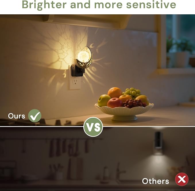L LOHAS LED Night Lights Plug into Wall: 2 Pack Moon Sphere Decor Landscape Night Light, Dusk to Dawn Sensor Glass Globe Nightlight, 0-100LM Dimmable, for Bedroom Living Room Hallway