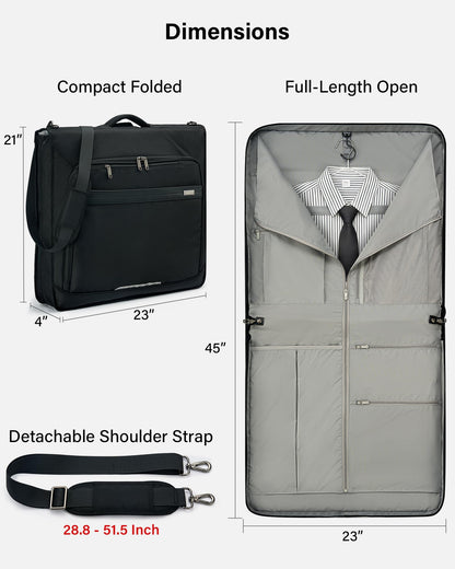 Hanke Premium Garment Bags for Travel, Business Travel Suit Bag with Wrinkle-Free System, Fits 4 Suits & 17.3'' Laptop, Carry On Garment Bag with Shoe Compartment, Shoulder Strap, Black