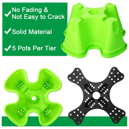 Umigy 2 Set 5 Tier Stackable Planters Vertical Garden Planters for Strawberry Herb Flower and Vegetable Indoor Outdoor Gardening Pots with Removable Wheels and Bottom(Green)