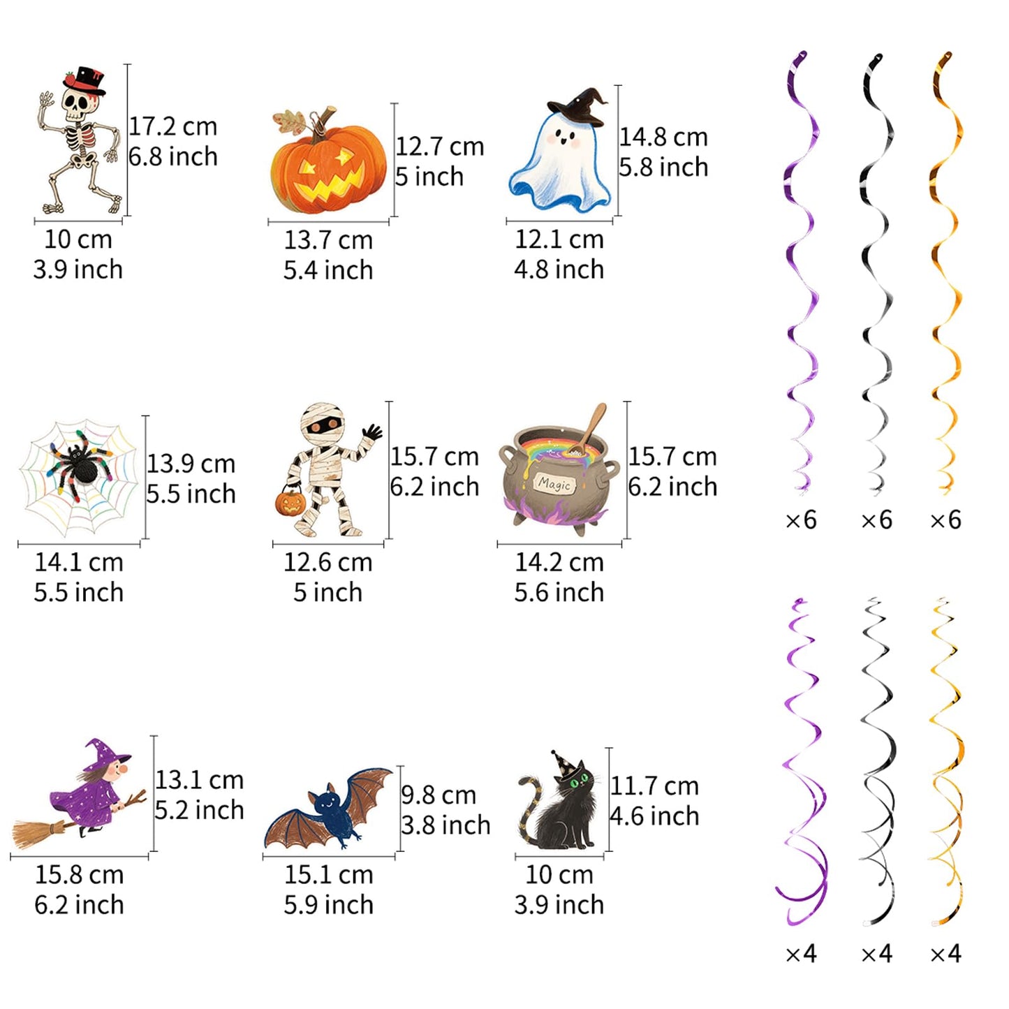 AimtoHome Halloween Hanging Party Decorations, 48 Pcs,Ceiling Decor Indoor Swirl Witches Cauldron Ghost Pumpkin Skull Cat Witch Party Supplies Sign,Black Purple Orange